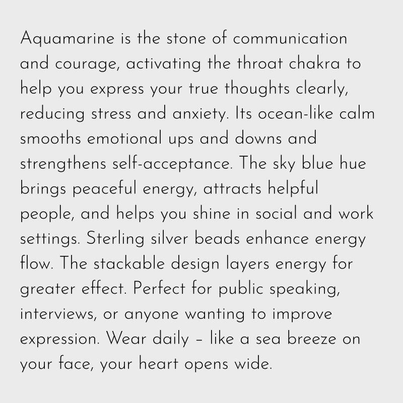 Aquamarine Sterling Silver Bracelet – Activate Throat Chakra, Clear Expression, Attract Benefactors