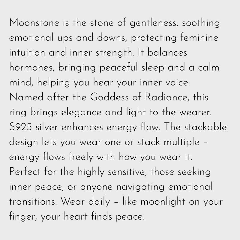 Goddess of Radiance Moonstone Stackable Rings – Gentle Intuition, Feminine Protection