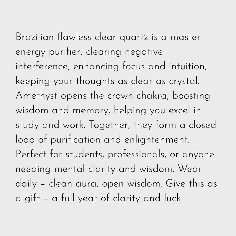 Brazilian Flawless Clear Quartz & Amethyst Bracelet – Purify, Open Wisdom, Attract Benefactors