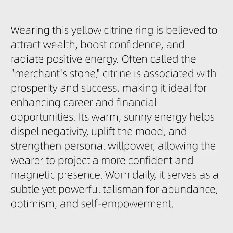 Natural Yellow Citrine Ring Bring Good Fortune&Riches