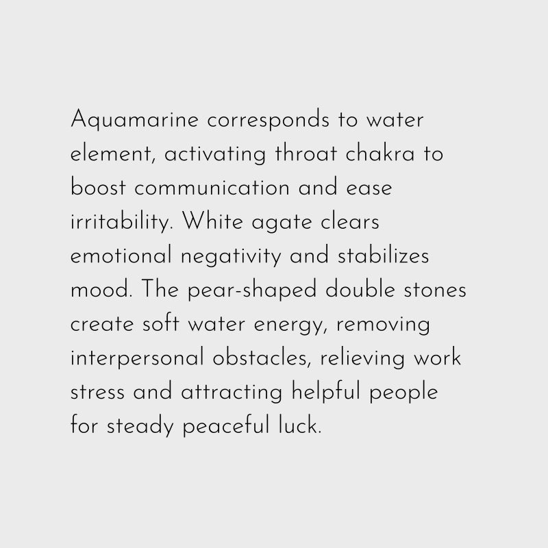 Natural Aquamarine & Agate Necklace - Balances Water Element, Improves Communication, Calms Mood