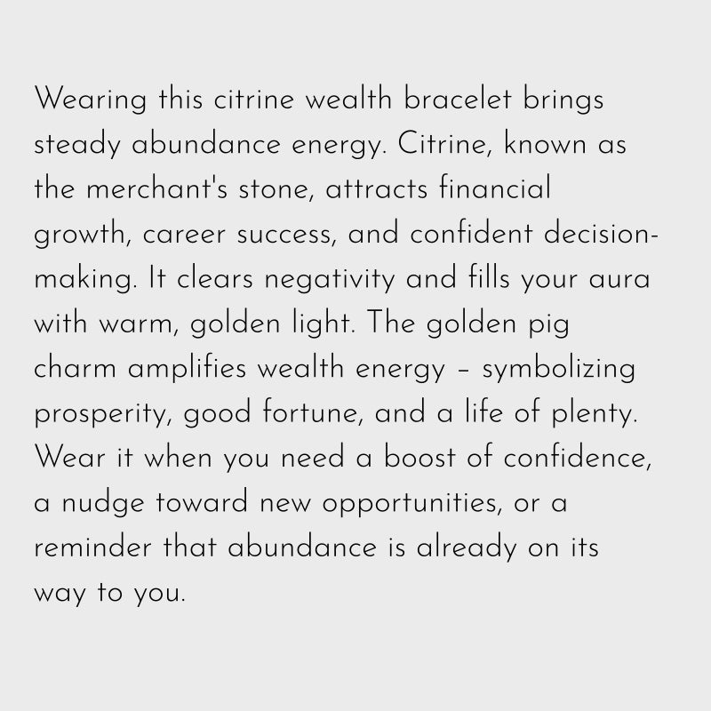 Citrine Golden Pig Charm Bracelet – Attract Wealth, Boost Career, Grow Abundance