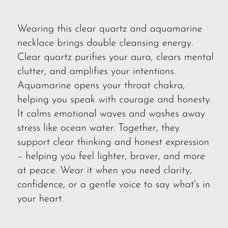 Clear Quartz & Aquamarine Necklace– Purify Mind, Speak Truth, Attract Calm