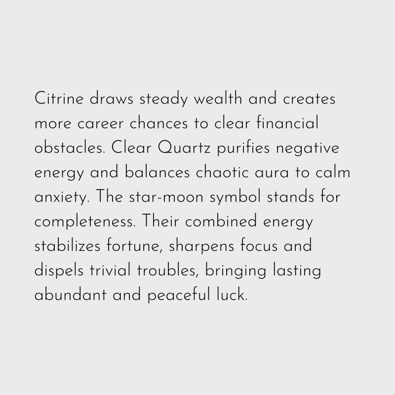 Moon&Star Natural Citrine/Clear Quartz Necklace - Attracts Wealth, Purifies Aura