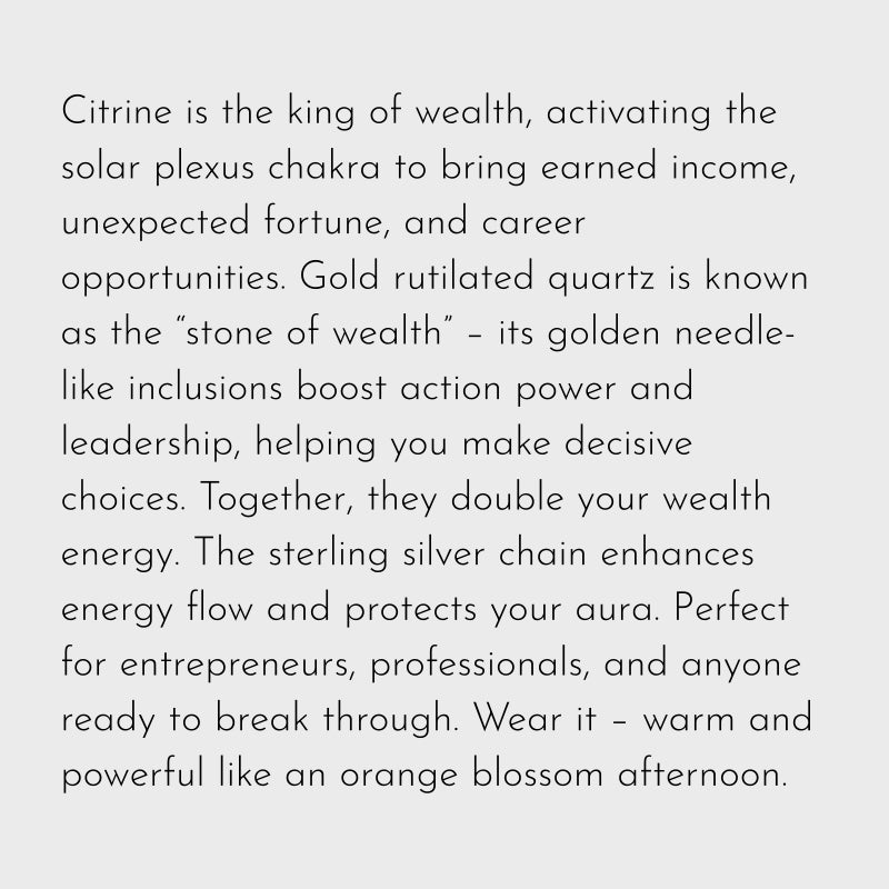 Citrine & Gold Rutilated Quartz Necklace – Attract Wealth & Career, Full Positive Energy
