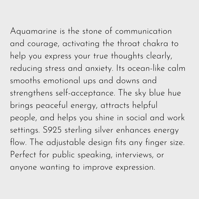 Ultra-Clear Aquamarine Ring – Activate Throat Chakra, Clear Expression, Attract Benefactors