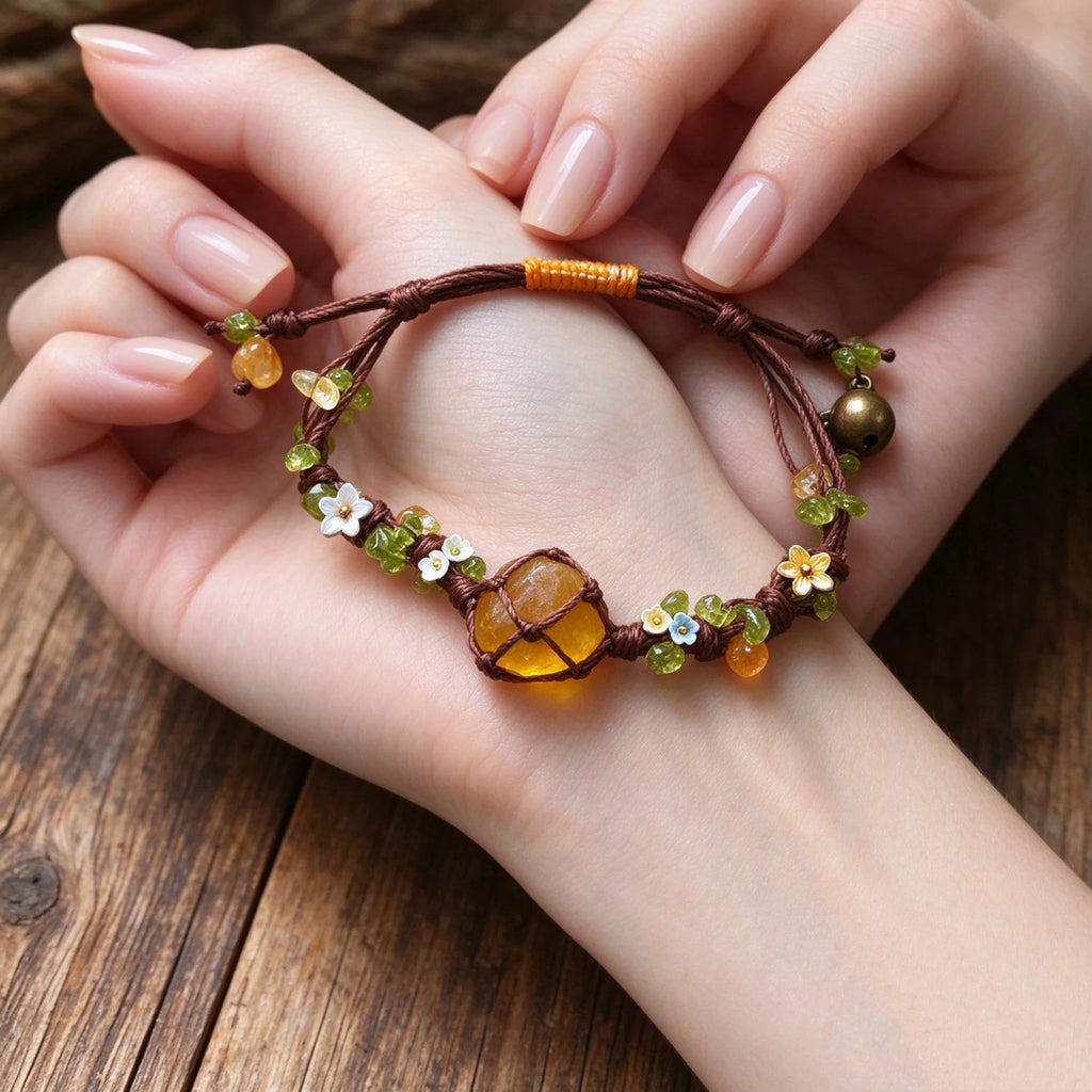 Natural Yellow Fluorite Hand Braided Bracelet - Confidence & Manifestation Energy