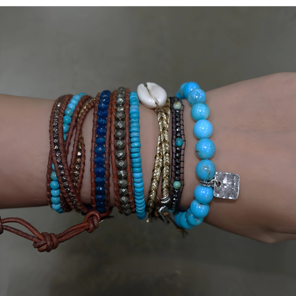 Natural Stone Abacus Bead Stackable Bracelet - Stone Abacus Beads