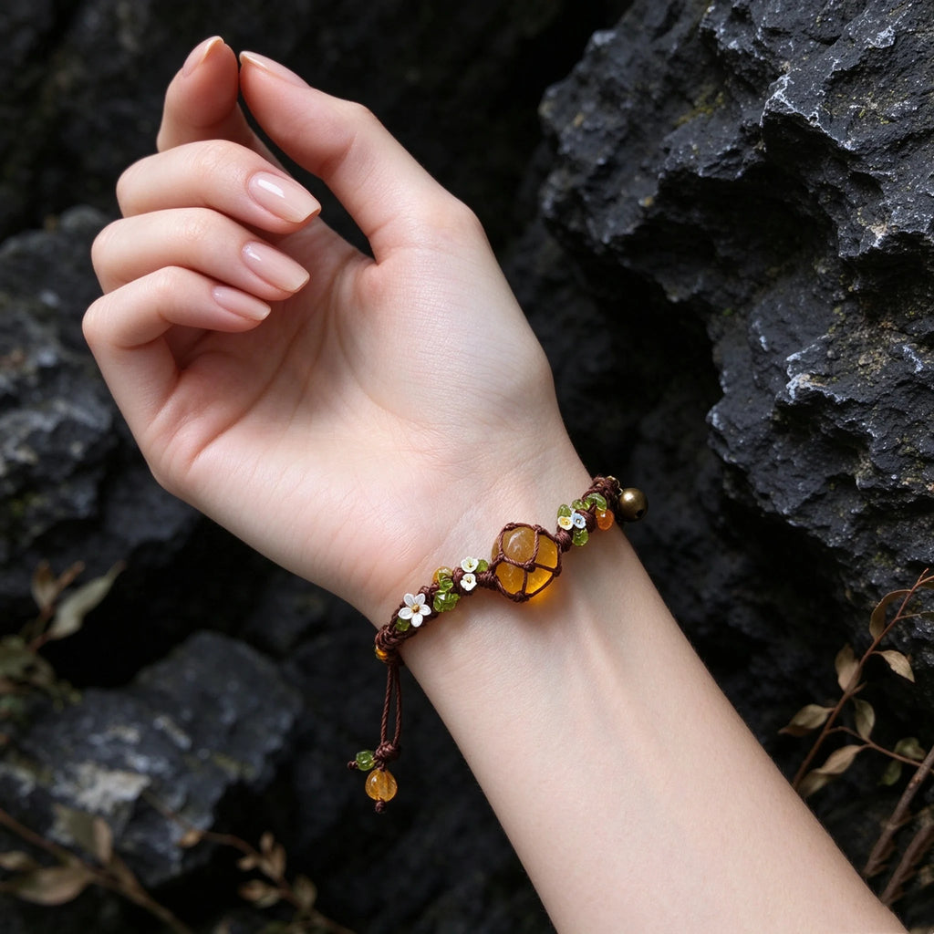 Natural Yellow Fluorite Hand Braided Bracelet - Confidence & Manifestation Energy