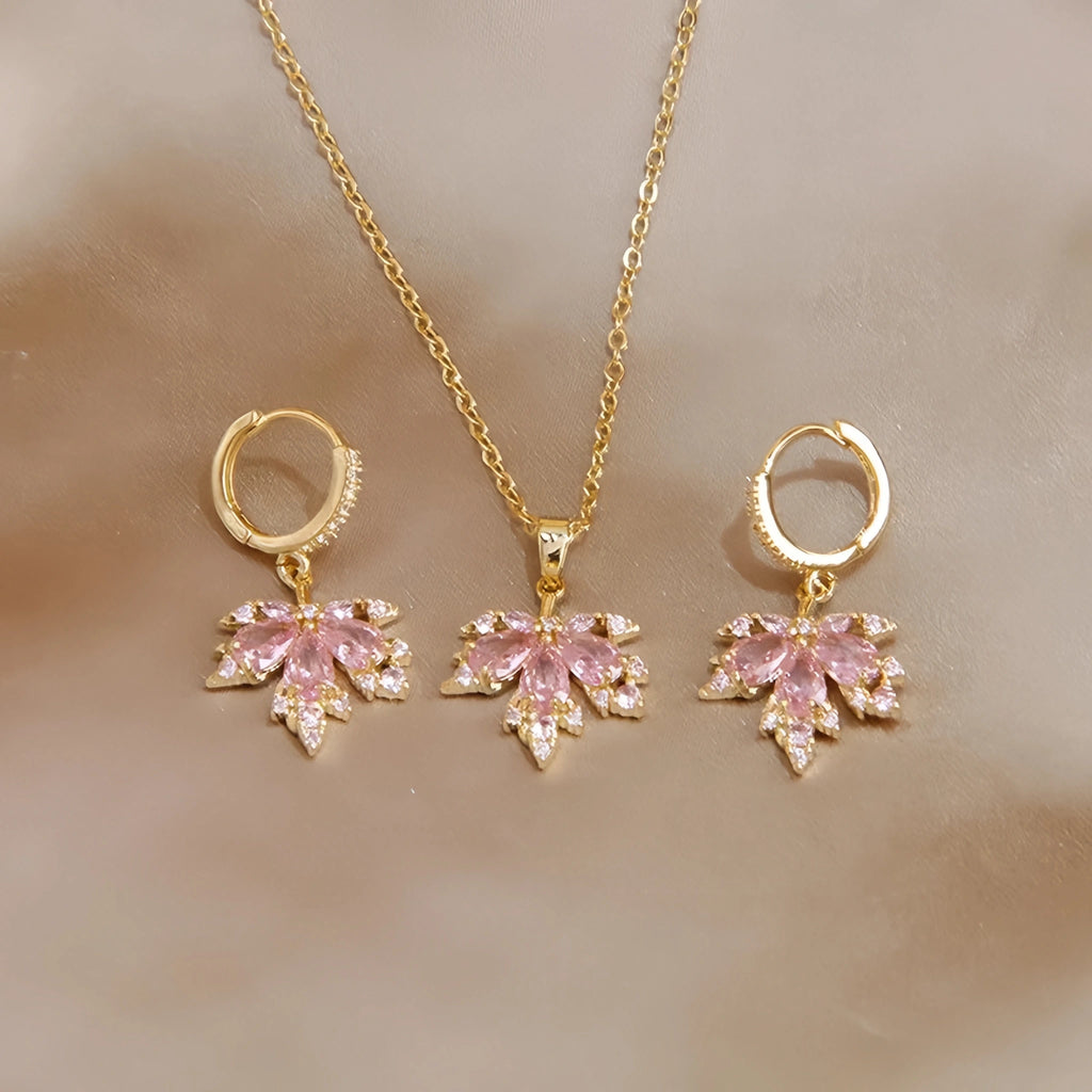 Rose Quartz Necklace Earrings Ring Jewelry Set - Embrace Self‑Love Energy