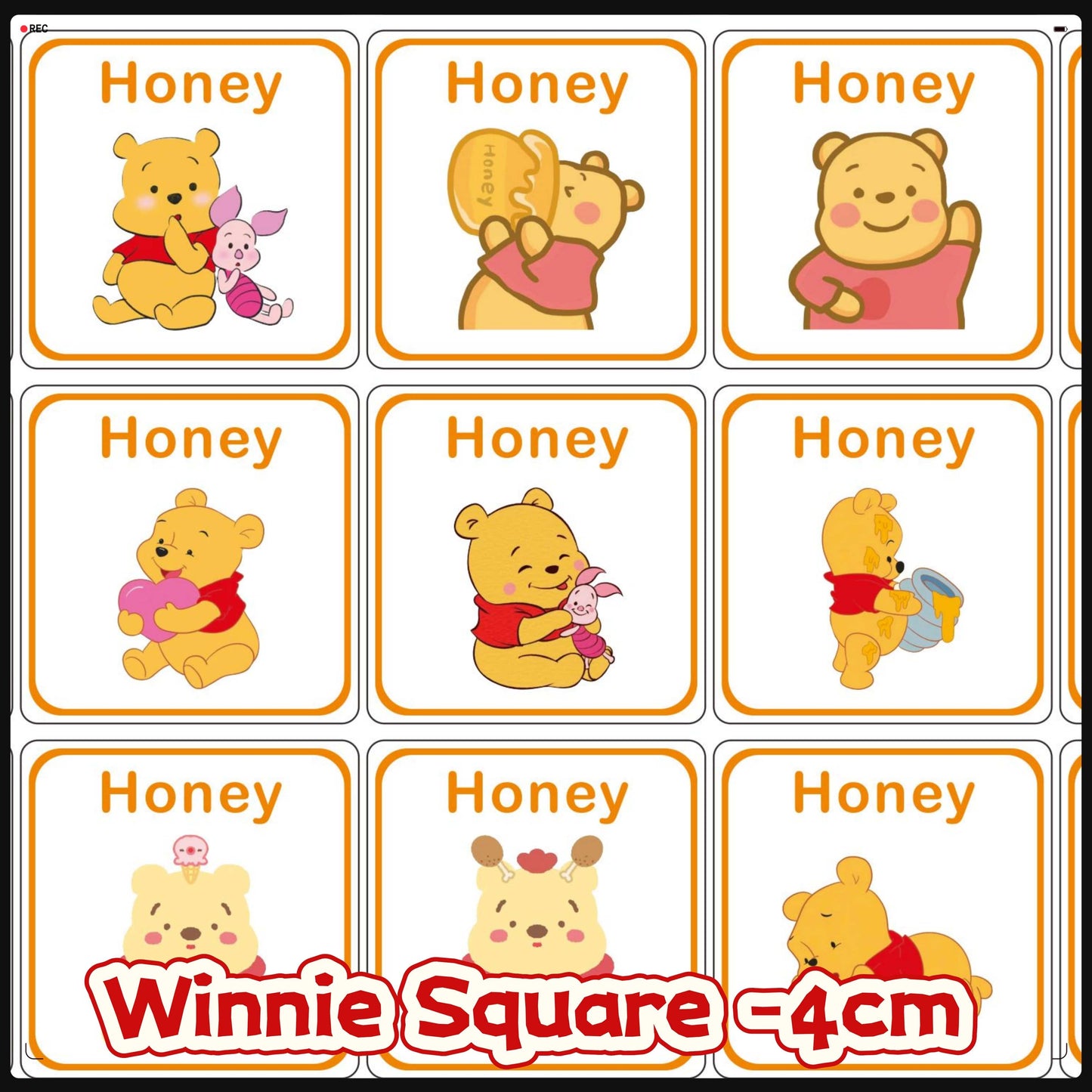 Winnie Square 4cm Acrylic Charms for DIY match game-open in live