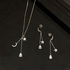 Collier/Boucles d'oreilles Bénédiction Étoile et Lune - Les Étoiles Guident Votre Chemin, la Goutte d'Eau Contient l'Énergie Spirituelle