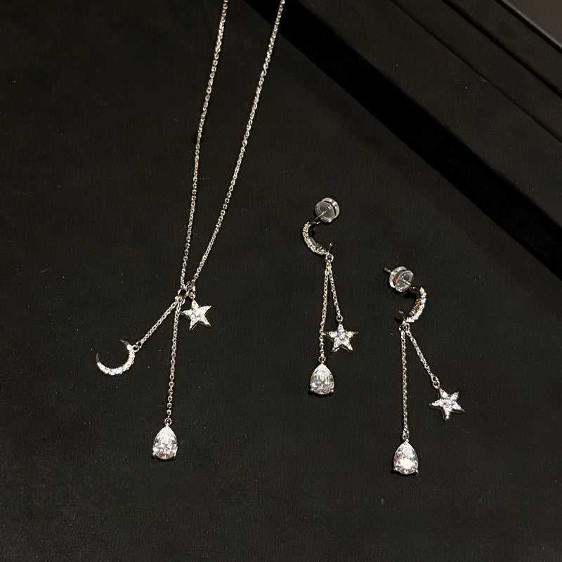 Star & Moon Blessing Necklace/Earrings - Stars Guide Your Path, Waterdrop Holds Spiritual Energy