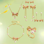 Bow‑knot Necklace Bracelet Ring Earrings Jewelry Set - Sweet Feminine Style