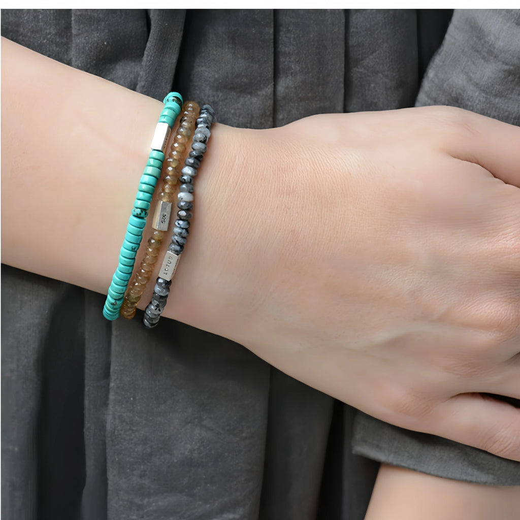 Natural Stone Abacus Bead Stackable Bracelet - Stone Abacus Beads