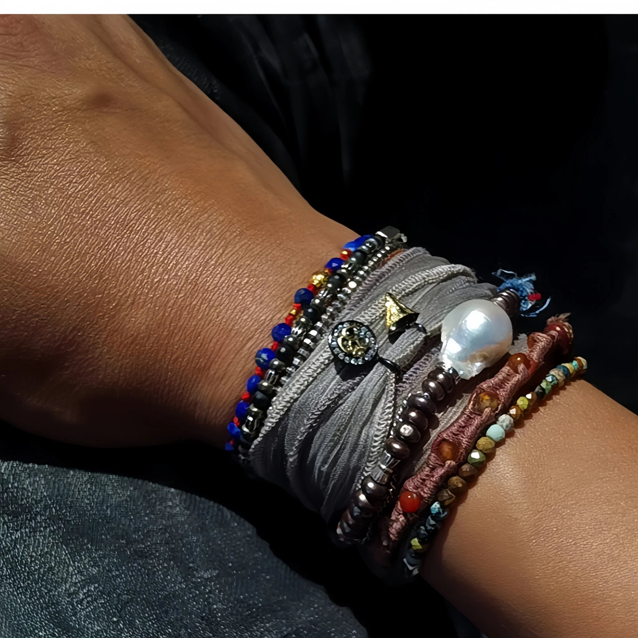 Natural Stone Abacus Bead Stackable Bracelet - Stone Abacus Beads