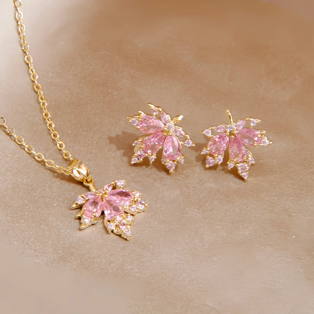 Rose Quartz Necklace Earrings Ring Jewelry Set - Embrace Self‑Love Energy