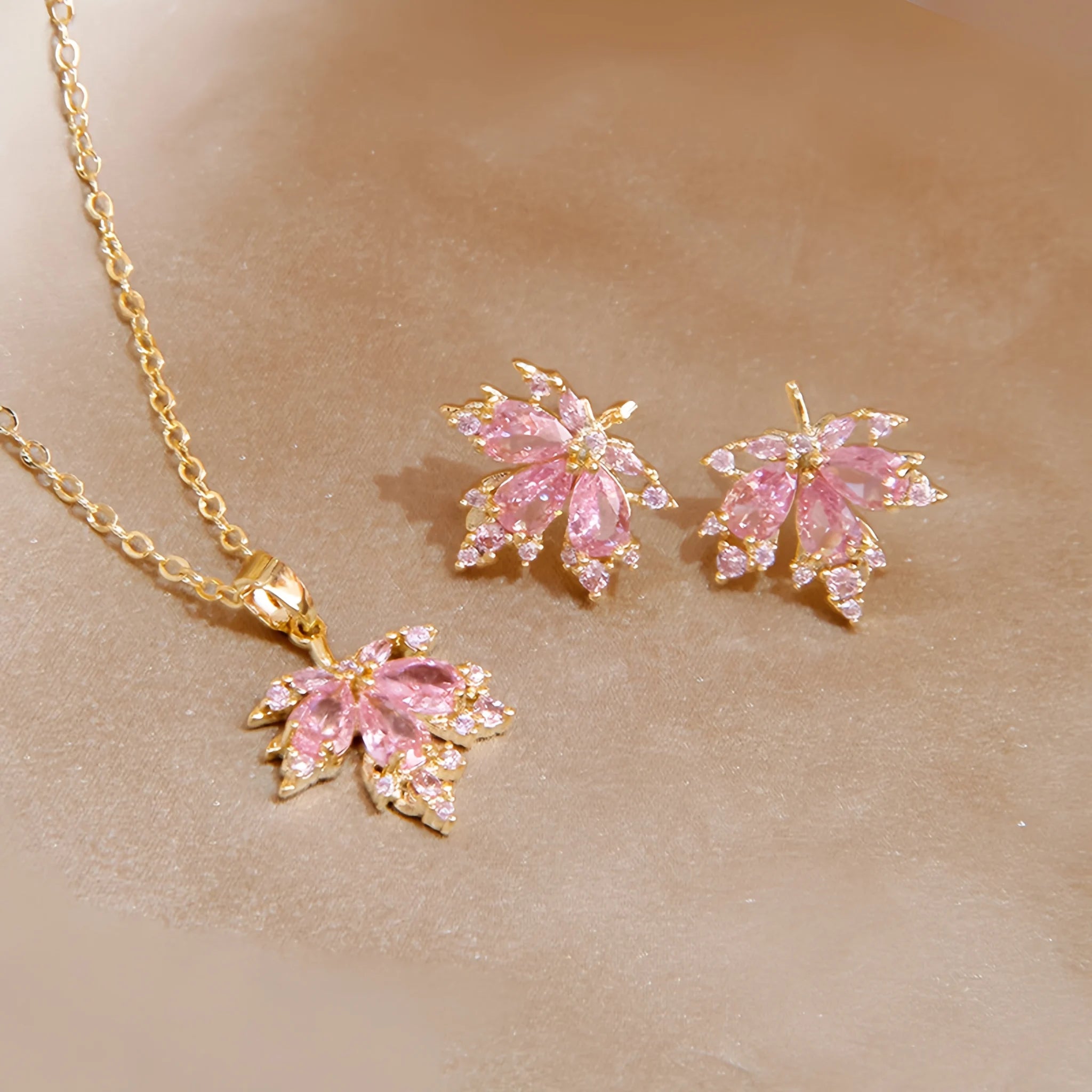 Rose Quartz Necklace Earrings Ring Jewelry Set - Embrace Self‑Love Energy