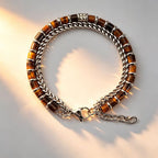 Bracelet Œil de tigre naturel « Dune de sable » — Chaîne cubaine minimaliste