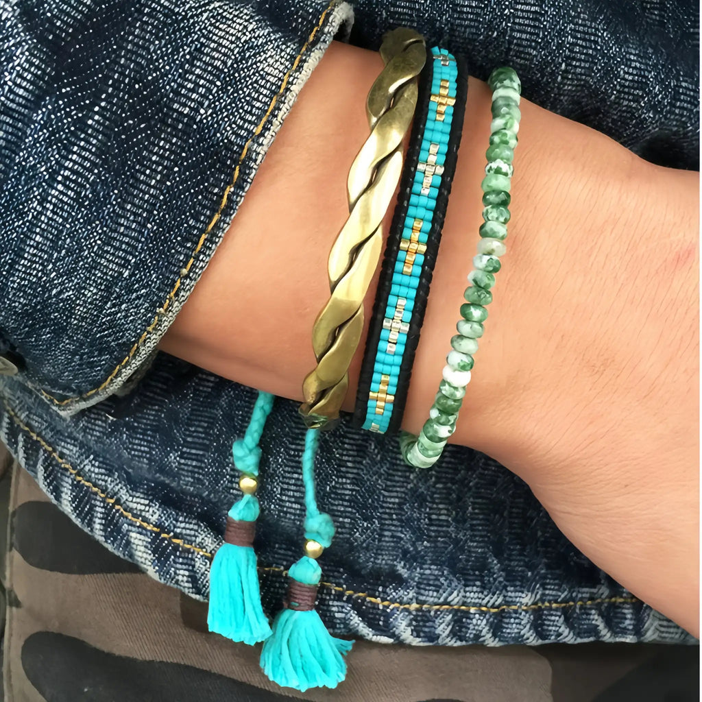 Natural Stone Abacus Bead Stackable Bracelet - Stone Abacus Beads