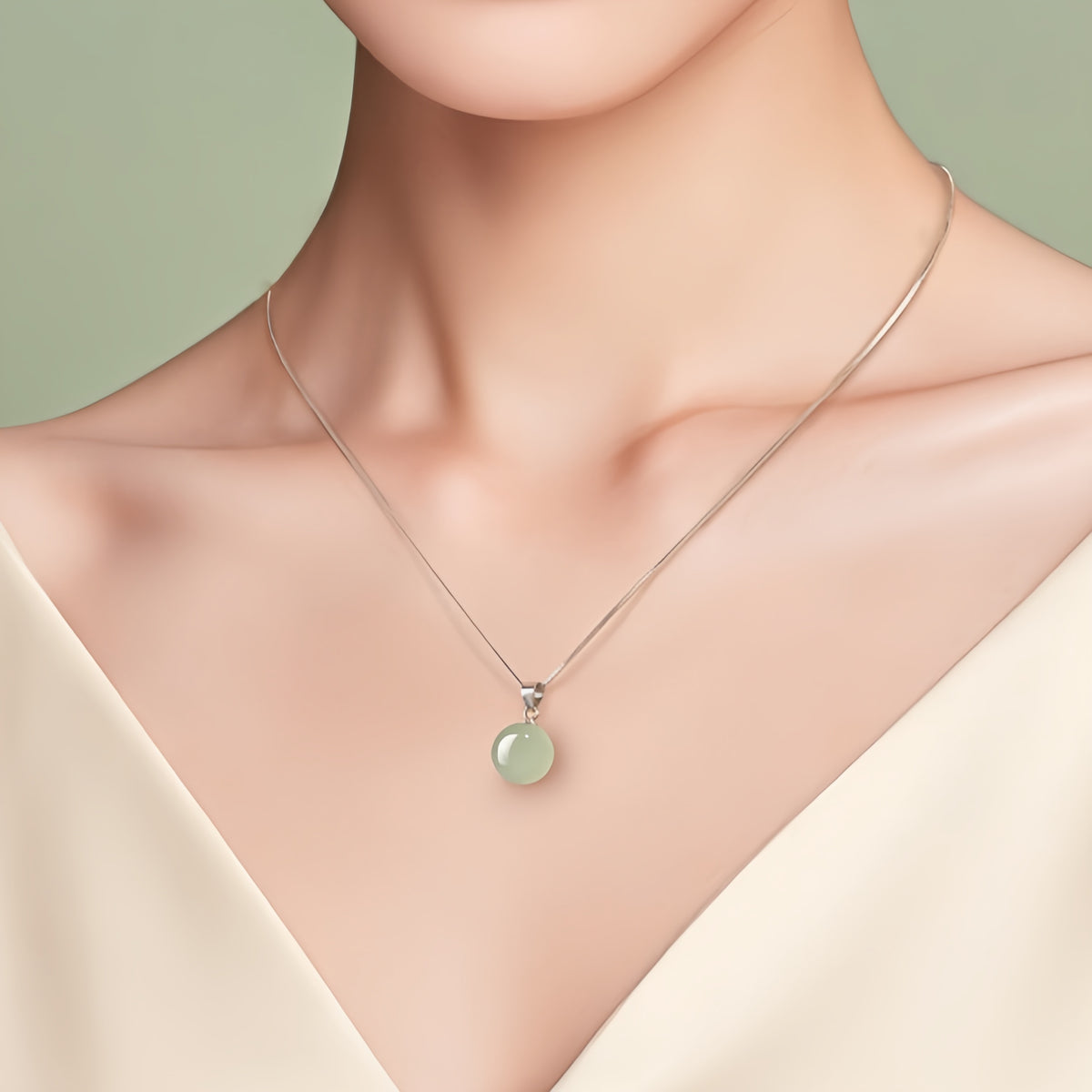 Hetian Jade Turnover Bead Pendant S925 Chain Necklace - Calm Mind and Steady Blessings
