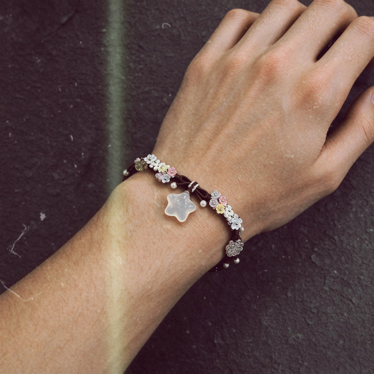 Sterling Silver Lotus Icy Chalcedony Star Macrame Bracelet - Peace & Positive Energy Healing Bracelet