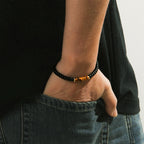 Natural Flat Disc Black Onyx & Tiger Eye Bracelet for Men - Attract Wealth & Stabilize Career, Valentine Gift for Boyfriend