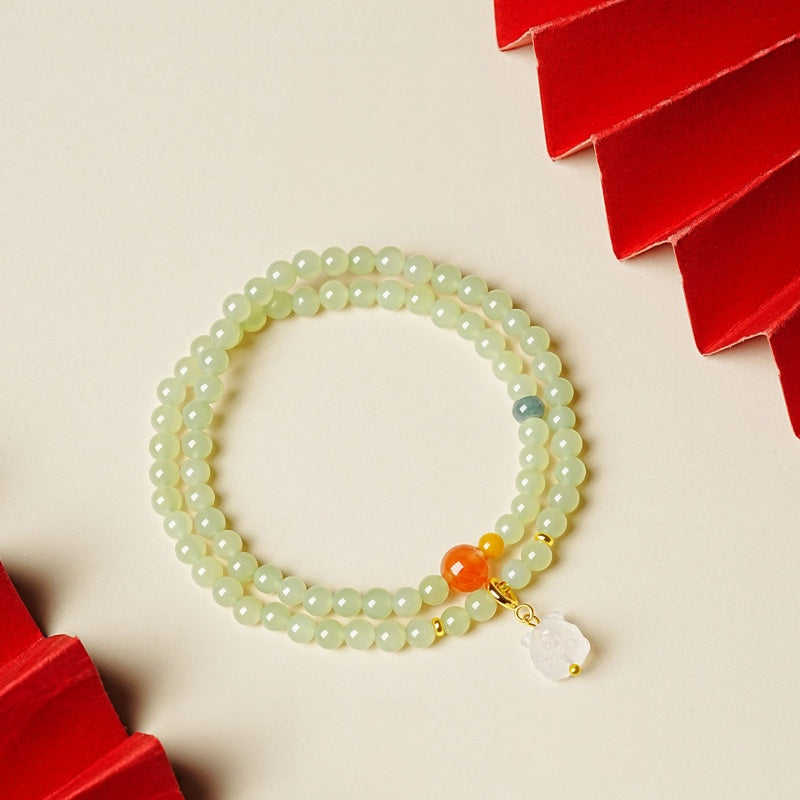 Spirit Fox Hetian Jade Bracelet - Protective Aura of Serenity and Good Fortune