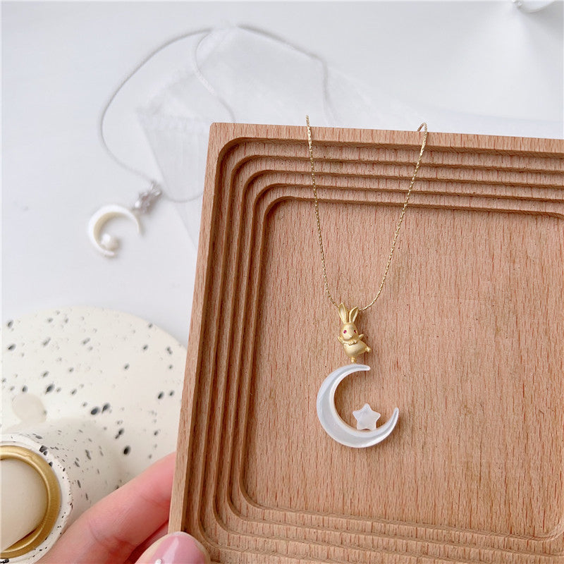 Magical Starry Moon Rabbit Necklace — Cute Bunny on Moon Star Pendant