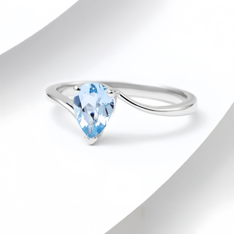 Bague Aigue-Marine Argent S925 Anneau Goutte de Chance