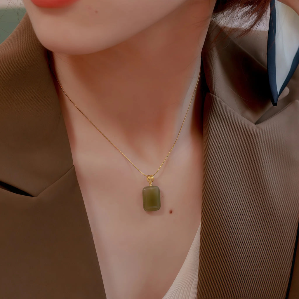 Gentle Natural Hetian Jade Plain Tablet Necklace - Peace & Serenity