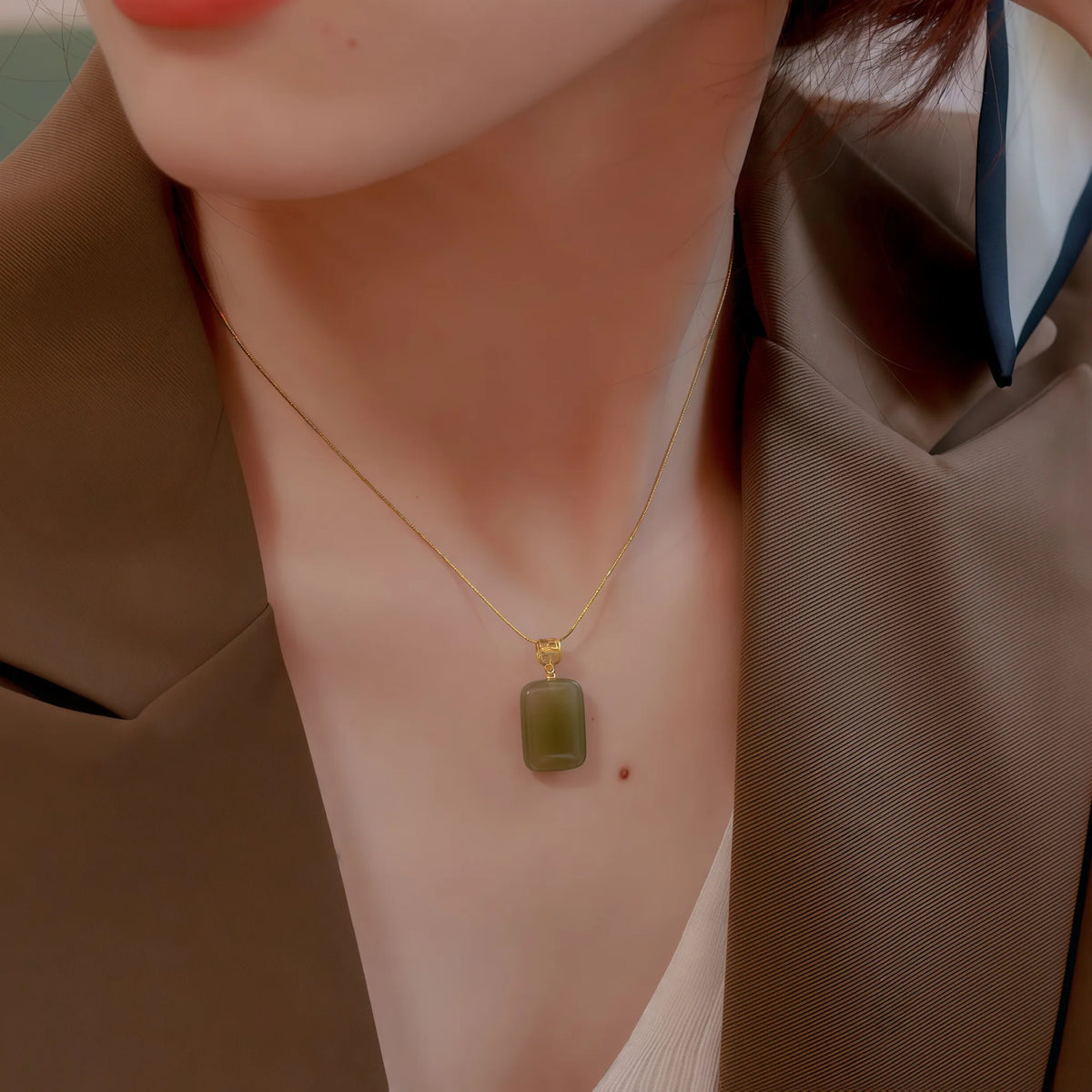 Gentle Natural Hetian Jade Plain Tablet Necklace - Peace & Serenity