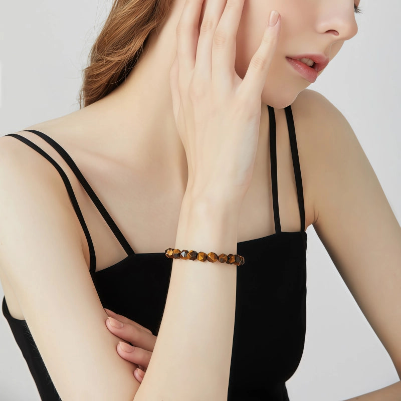 Bracelet en Pierre Naturelle Œil de Tigre Polygonale, Tendance Personnalité, Cadeau Couple