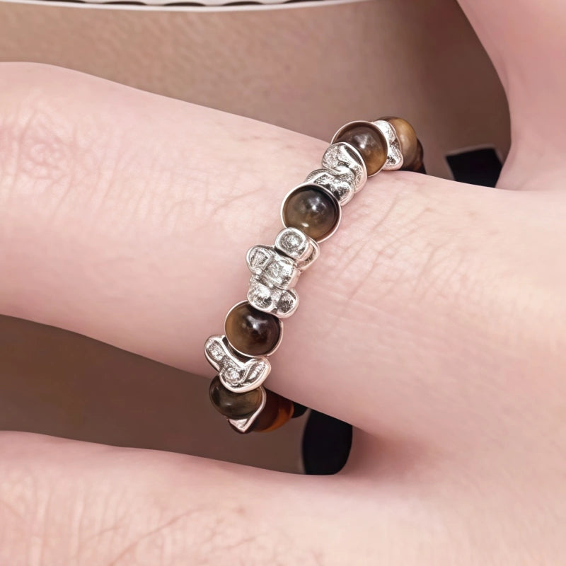 Natural Tiger Eye Stone Ring Light Luxury Beaded Women's Ring