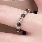 Natural Tiger Eye Stone Ring Light Luxury Beaded Women's Ring