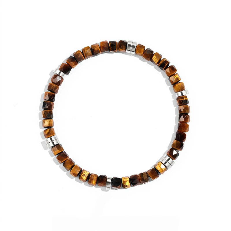 Bracelet en Pierre Naturelle Œil de Tigre, Coupe Droite et Facette Fine, Cadeau de Saint-Valentin pour Petit Ami