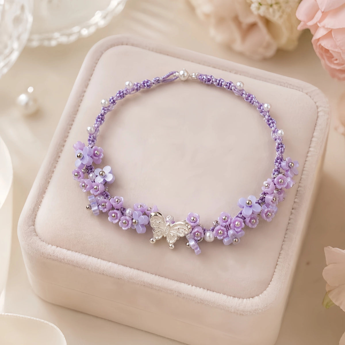 Bracelet tressé floral fait main