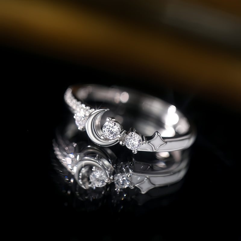 Bague ouverte Étoile et Lune – Portez votre fortune sous le ciel