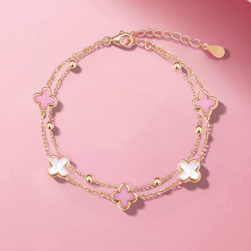 Bracelet Double Couche Trèfle à Quatre Feuilles — Cadeau Luxe & Délicat pour Meilleure Amie – Anniversaire & Remise de Diplôme