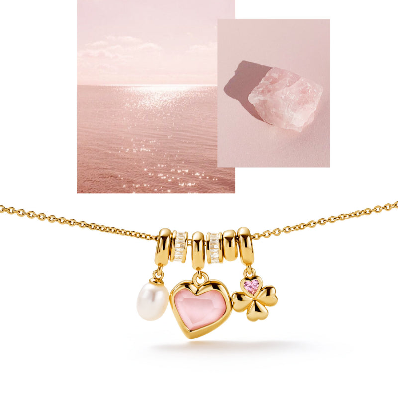 Pink Shell Heart & Pearl Necklace - Attract Gentle Luck