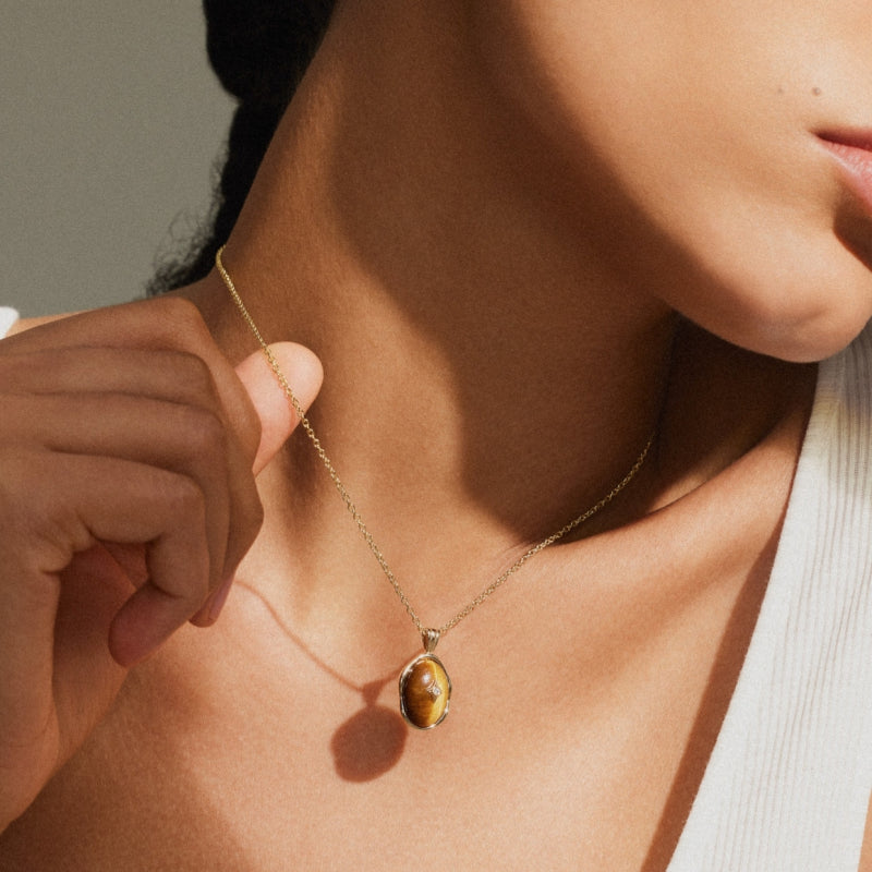 Natural Tiger Eye S925 Heavy Gold Plating Necklace - Star Design • Versatile for Spring & Summer