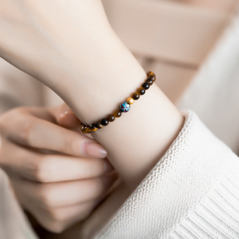 Lotus Natural Tiger Eye Wealth Bracelet — Peace & Happiness, Continuous Good Luck