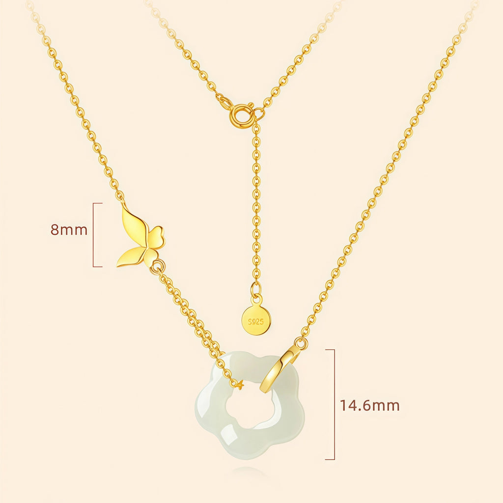 Butterfly Charm Hetian Jade Plum Blossom Necklace - Resilience & Safety