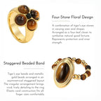 2pcs Set Gilded Four-Petal & Oval Tiger's Eye Ring - Talisman Attract Wealth, Boost Career & Repel Negative Energy