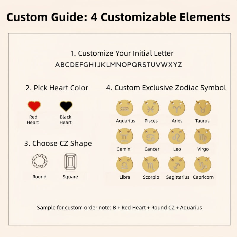 Customizable Letter/Zodiac/Zircon/Enamel Heart Pendant Necklace