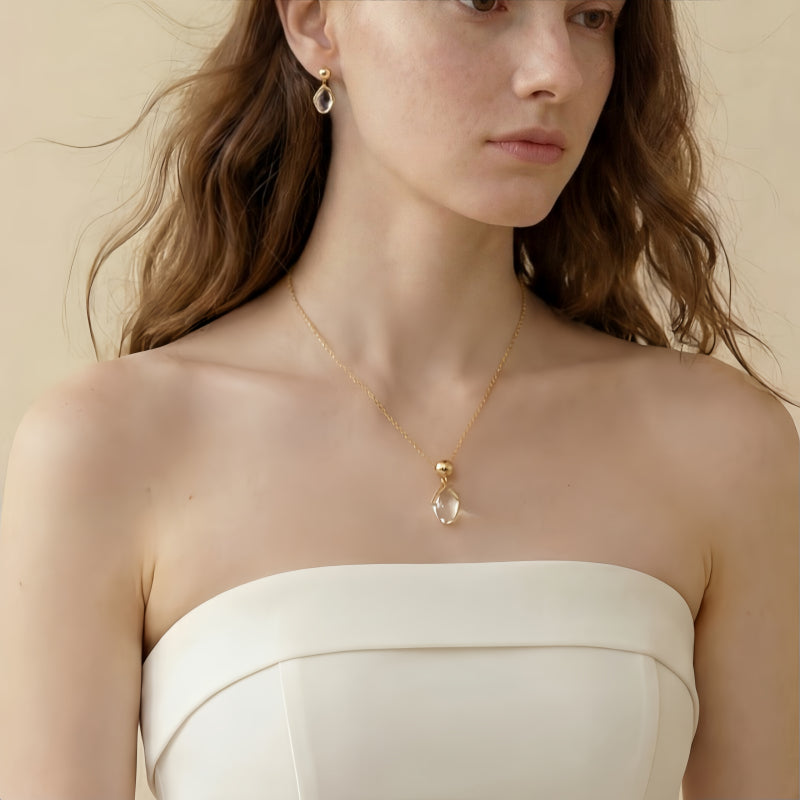 Natural Clear Quartz Gold Setting Necklace & Earrings · Balance Your Energy