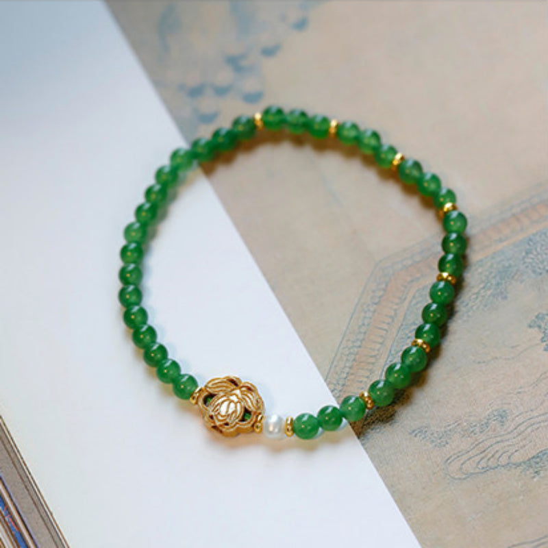 Bracelet en jade Hetian naturel Lotus Éclat Pur