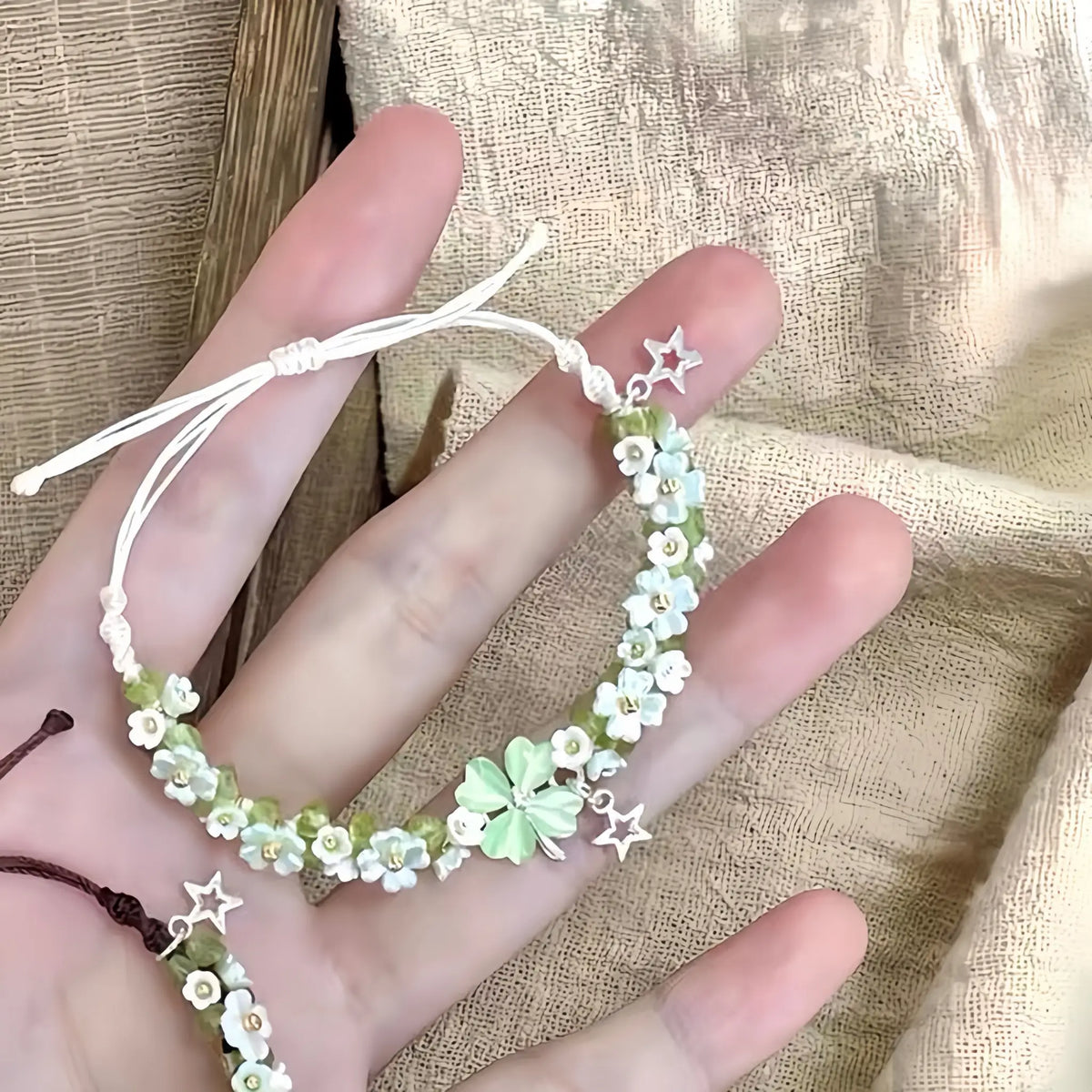 Natural Peridot Four-Leaf Clover Braided Bracelet - For Lucky Vibes