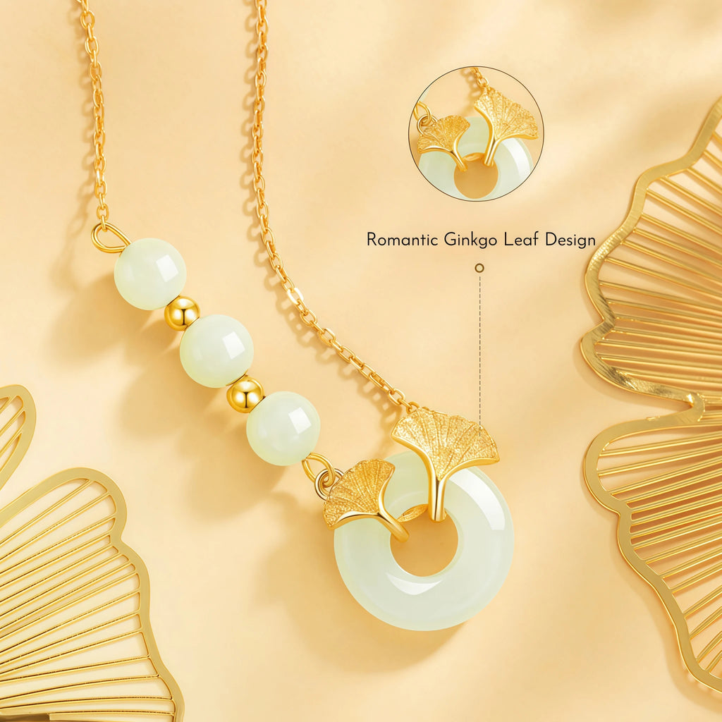 Romantic Ginkgo Leaf Ping An Kou Necklace - Togetherness & Eternity