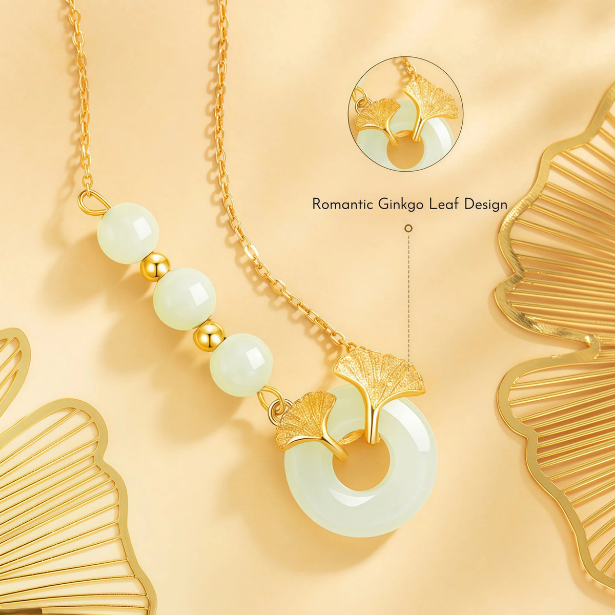 Romantic Ginkgo Leaf Ping An Kou Necklace - Togetherness & Eternity